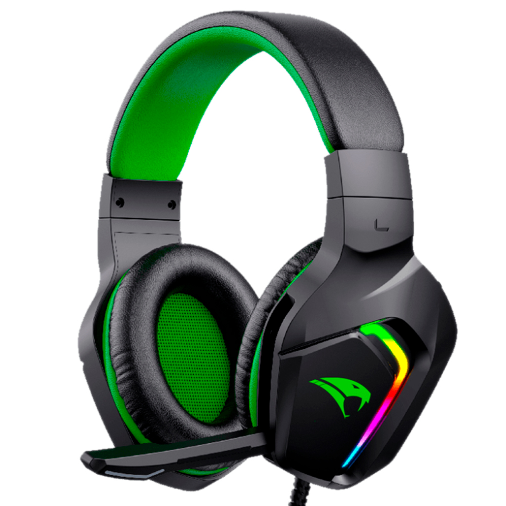 Headset Gamer Viper Pro Naja Com Led Rgb Microfone Ominidirecional - Preto/Verde