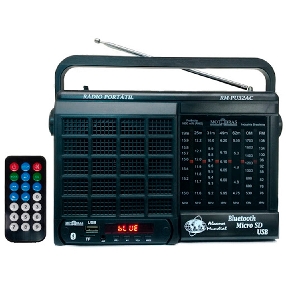 Rádio Portátil Motobrás Rm-Pu32ac 7 Faixas Am/Fm/Oc 1000W Bluetooth