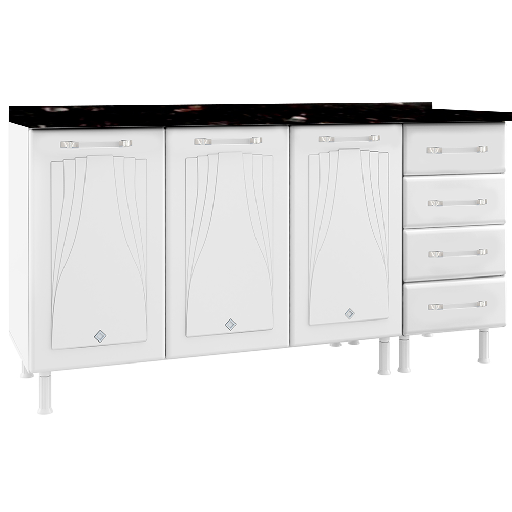 Balcão Com Tampo 3 Portas 4 Gavetas 160cm Telasul Star - Branco