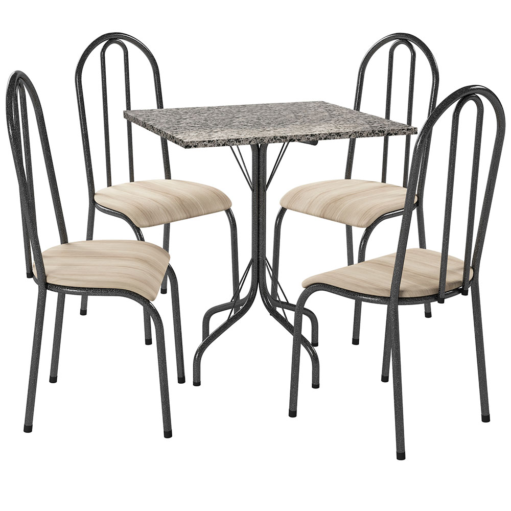 Conjunto De Mesa 4 Cadeiras Tampo Granito Malaga Fabone - Pt-Prata/Bege