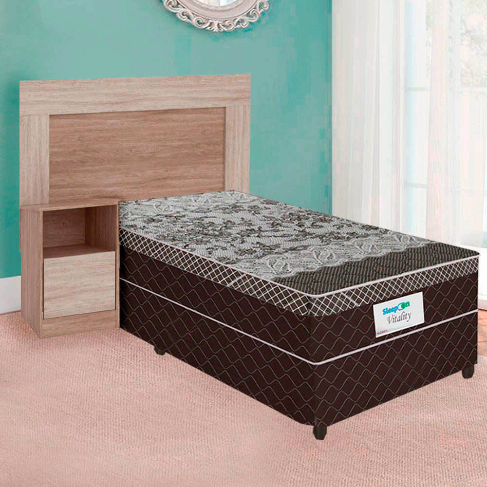 Conjunto Cama Box Solteiro Vitality 88x188 + Cabeceira London Demóbile
