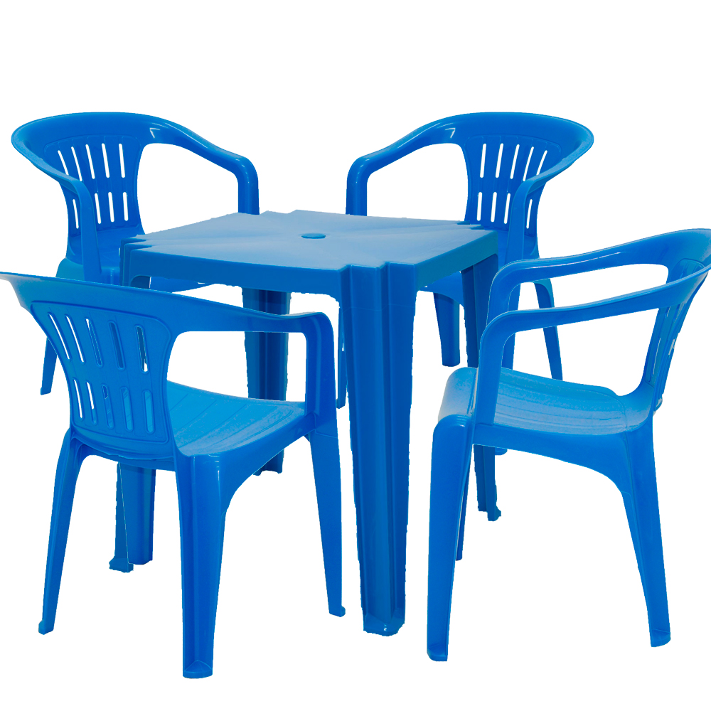 Conjunto De Mesa + 4 Cadeiras Plástico Tramontina - Azul - Azul