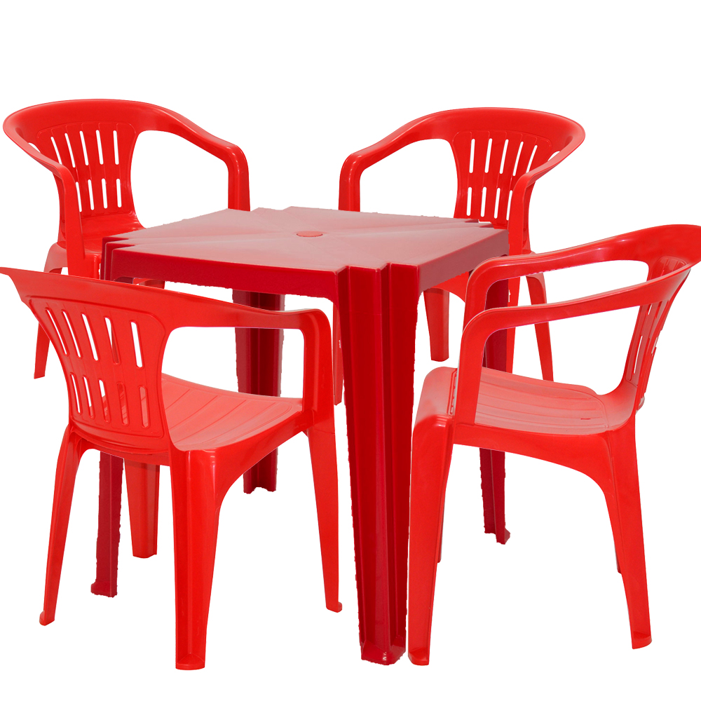 Conjunto De Mesa + 4 Cadeiras Plástico Tramontina - Vermelho - Vermelho