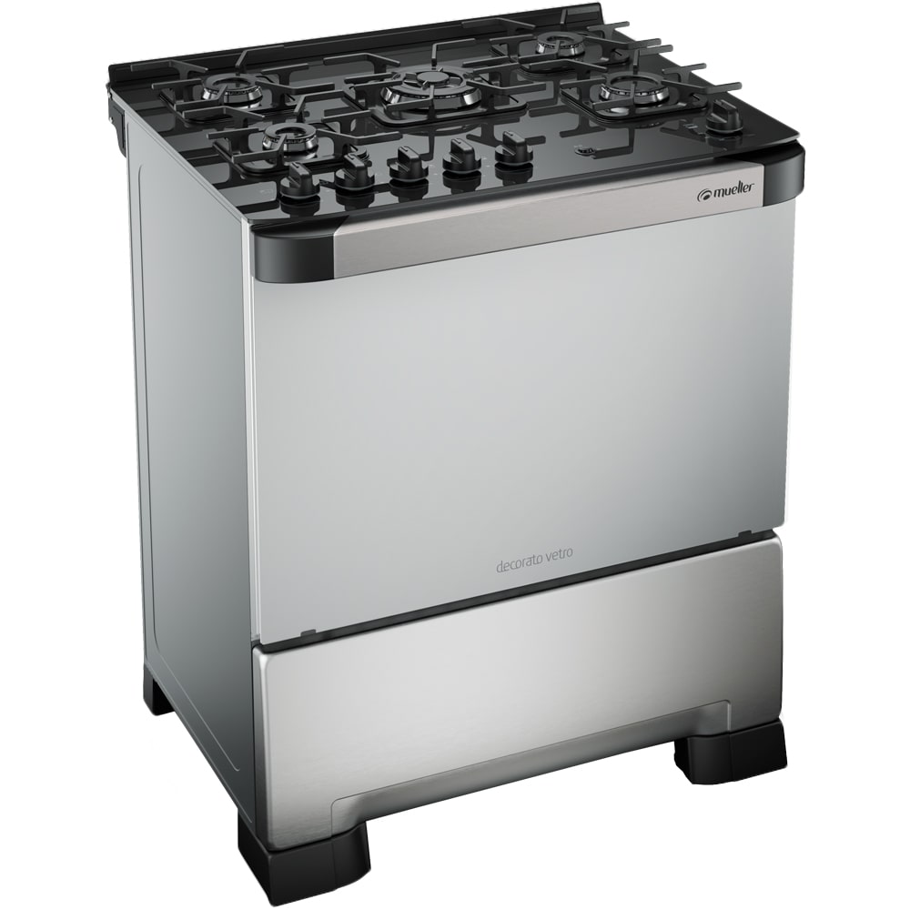 Fogão Mueller 5 Bocas Decorato Vetro Automático Mesa De Vidro Tripla Chama - Bivolt - Inox