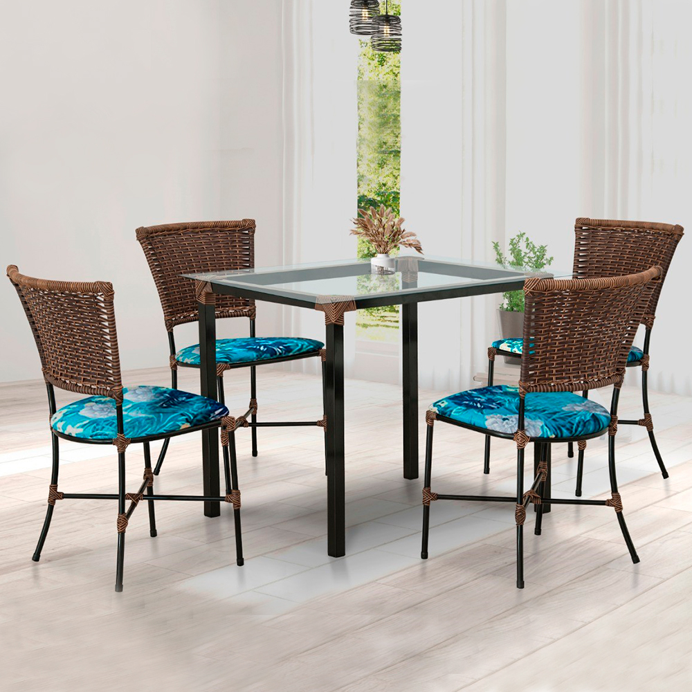 Conjunto de Mesa 6 Cadeiras Tampo MDF e Vidro Nell Móveis