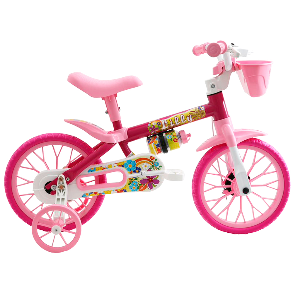 Bicicleta Infantil Aro 12 Cairu Flower Lilly Freio Tambor 1 Marcha Cestinha - Rosa