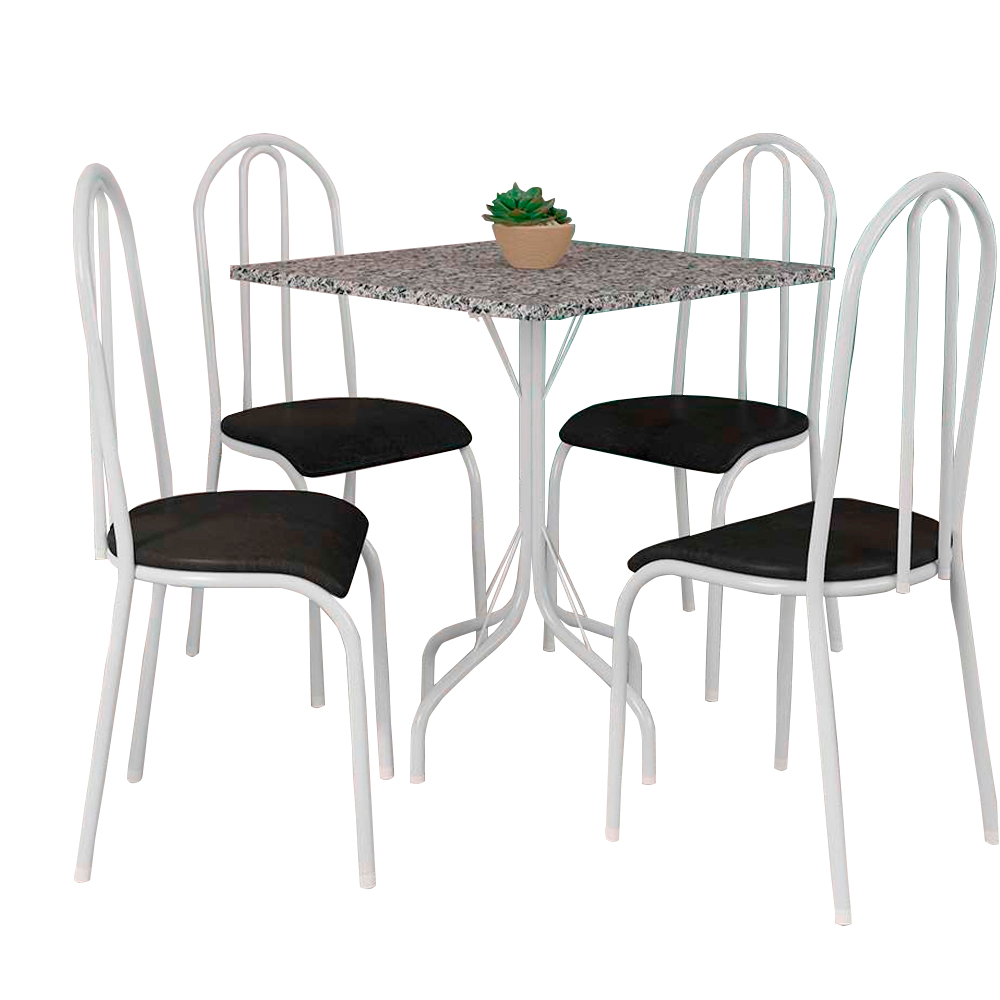 Conjunto De Mesa 4 Cadeiras Tampo Granito Malaga Fabone - Preto E Branco