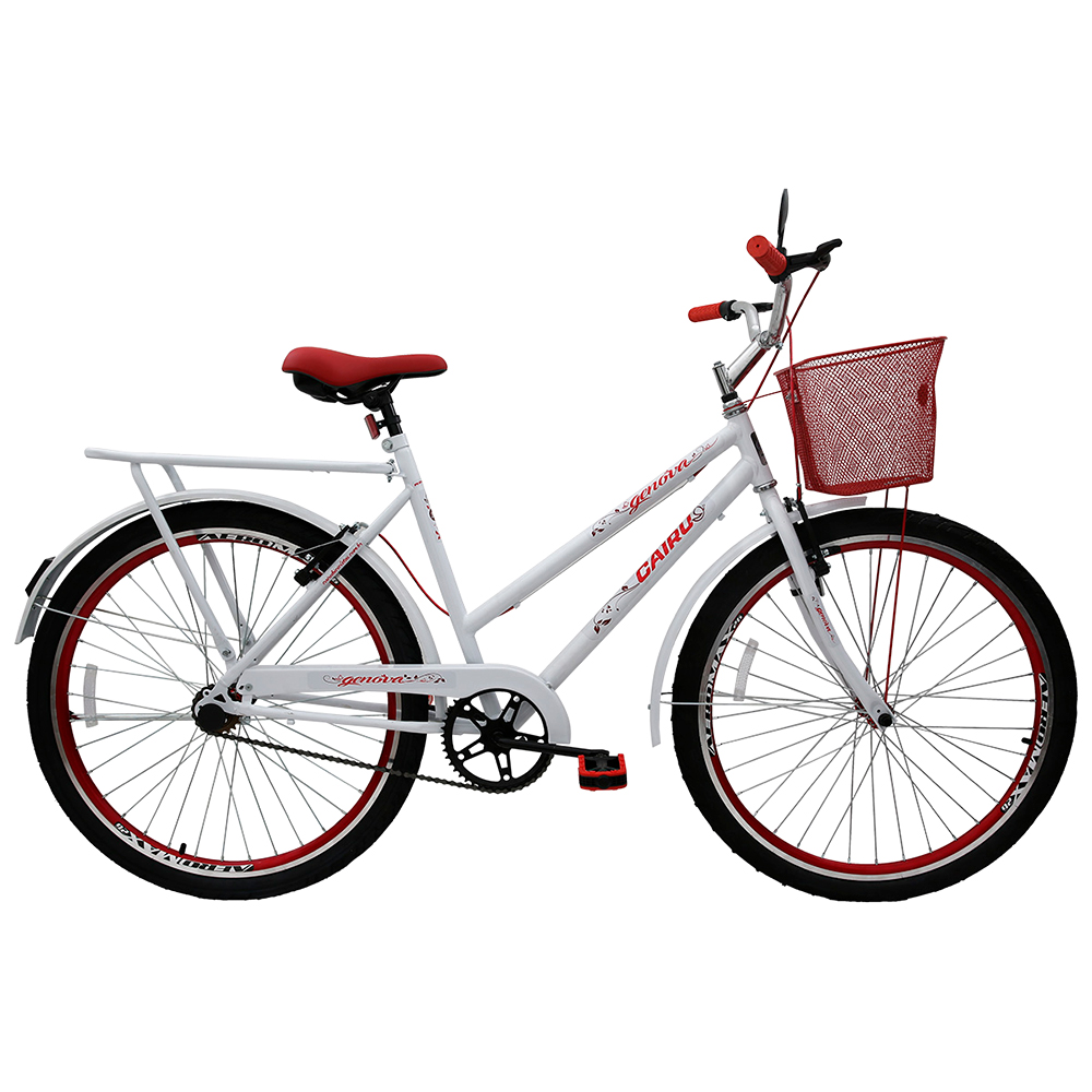 Bicicleta Aro 26 Cairu Personal Genova Freio V-Brake Com Cestinha - Branco/Vermelho