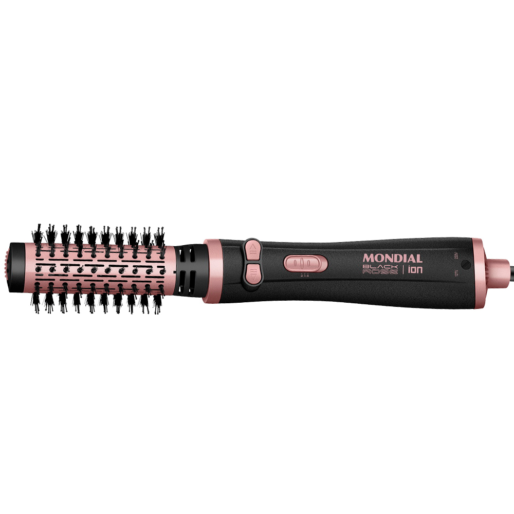 Escova Secadora Rotativa Mondial Erb-01 Tourmaline Íon 1200W - Preto/Golden Rose - Bivolt