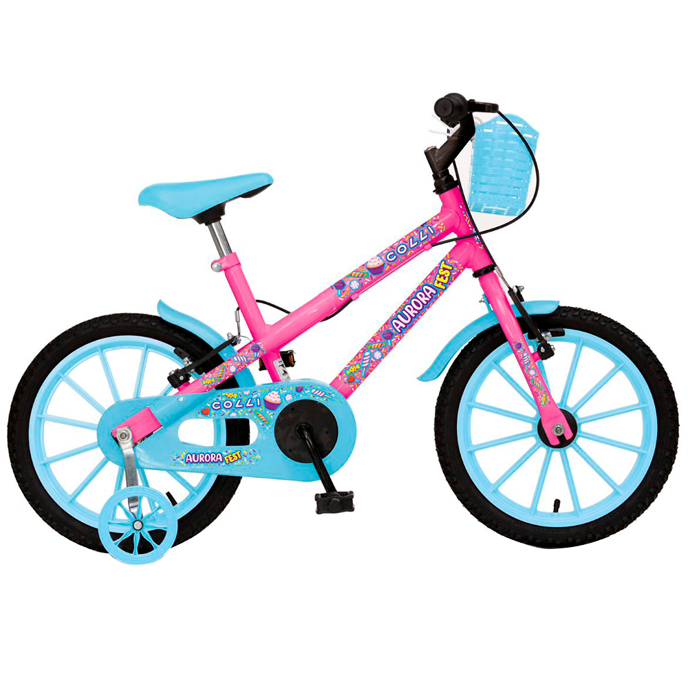 Bicicleta Infantil Aro 16 Colli Aurora Fest Freio V-Brake 1 Marcha Cestinha - Rosa