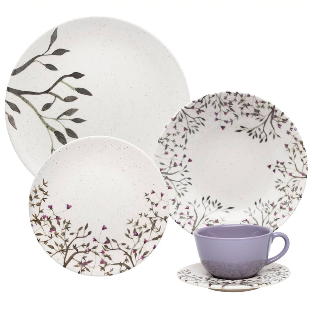 Aparelho De Jantar 20 Peças Em Cerâmica Com Estampa Unni Lilac Oxford - Sem Cor