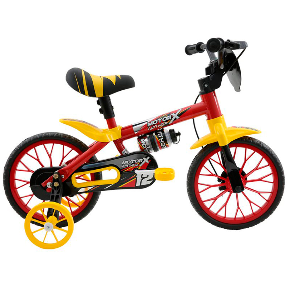 Bicicleta Infantil Aro 12 Nathor Cairu Motor X Com Rodinhas Laterais - Vermelho E Amarelo