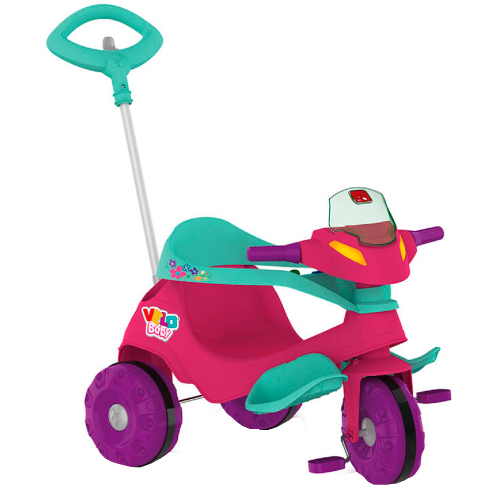 Triciclo Infantil Bandeirante Velobaby De Pedal Com Empurrador - Rosa