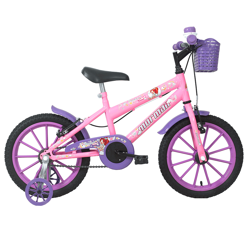 Bicicleta Infantil Aro 16 Mormaii Sweet Girl Freio V-Brake 1 Marcha Cestinha - Rosa - Rosa