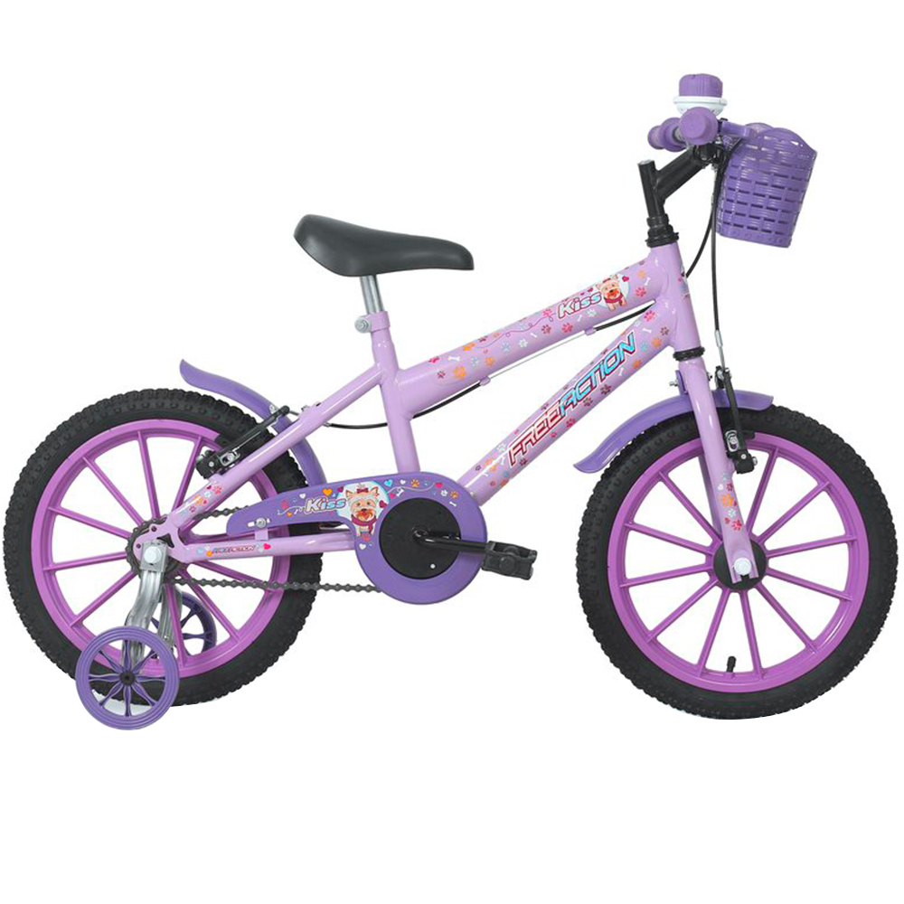 Bicicleta Infantil Aro 16 Status Bike Free Action Kiss V-Brake Cestinha - Lilas
