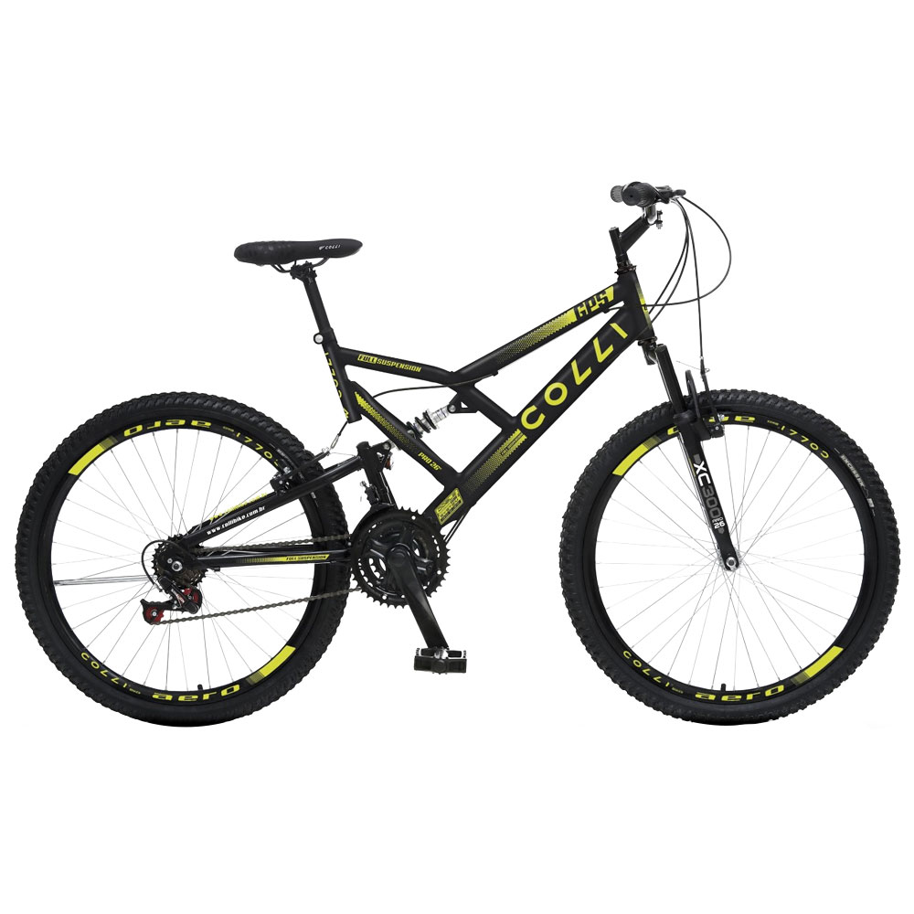 Bicicleta Aro 26 Colli Gps 21 Marchas Freio V-Brake Em Aço Carbono - Preto E Amarelo Neon