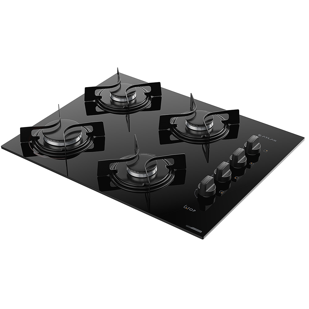 Cooktop A Gás Atlas Utop 4 Bocas Superautomático Mesa Em Vidro Temperado - Preto - Bivolt