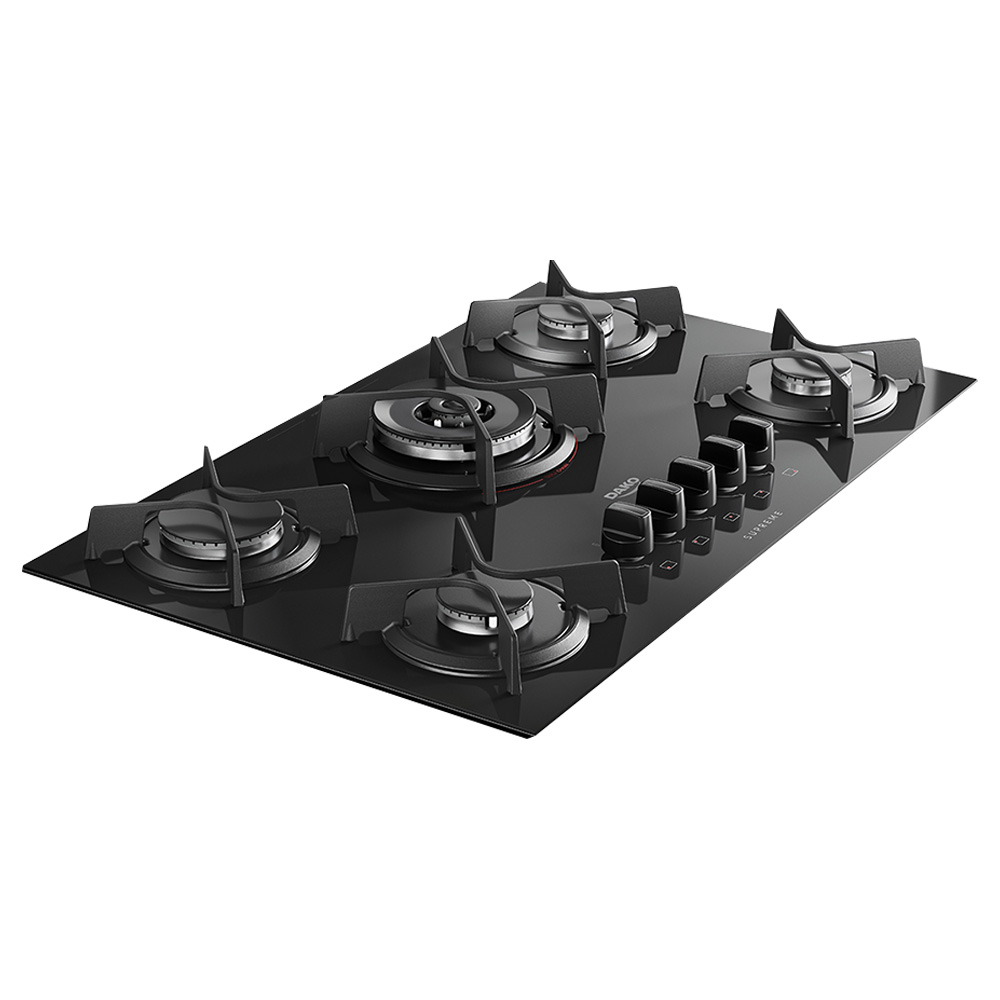 Cooktop Dako Supreme 5 Bocas Superautomático Mesa De Vidro Mega Chama - Preto - Bivolt