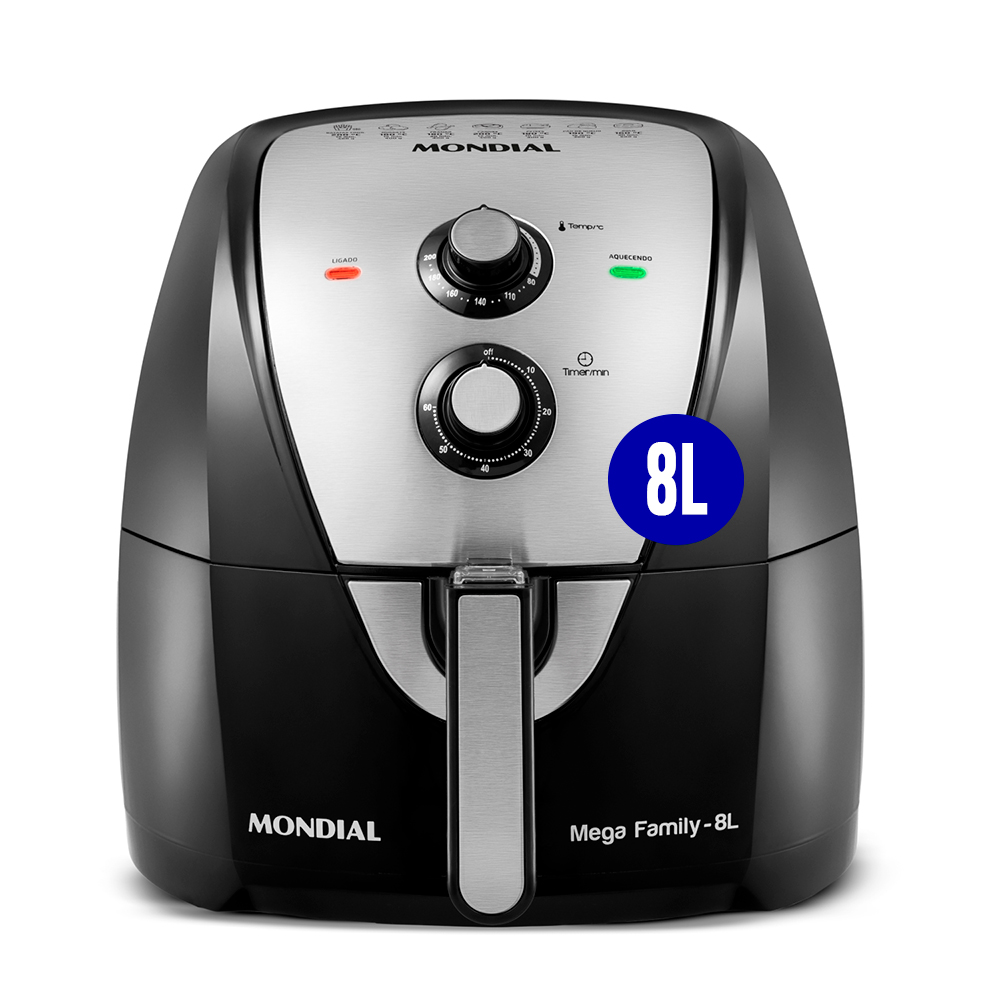 Fritadeira Elétrica Air Fryer Mondial Mega Family Afn-80-Bi 8L 1900W Timer - Preto/Inox - 220 Volts