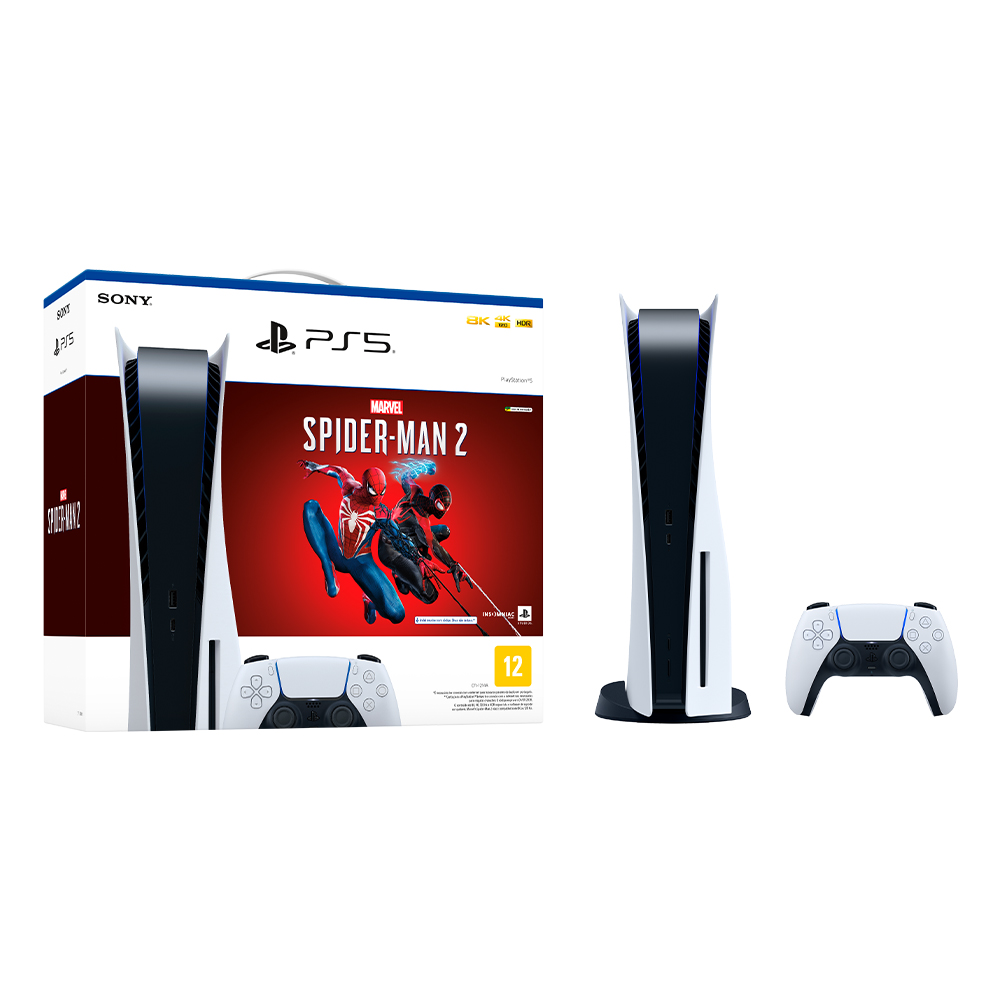 Console Playstation 5 Standard Edition Ssd 825Gb + Spider-Man 2 Com Controle - Branco/Preto - Bivolt