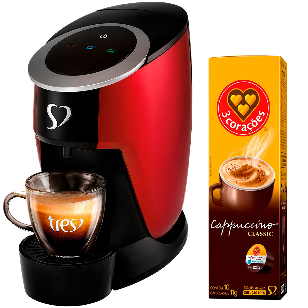 Kit  Cafeteira Espresso Touch E Cápsula De Café Cappuccino Três Corações - Vermelho - Vermelho - 110 Volts