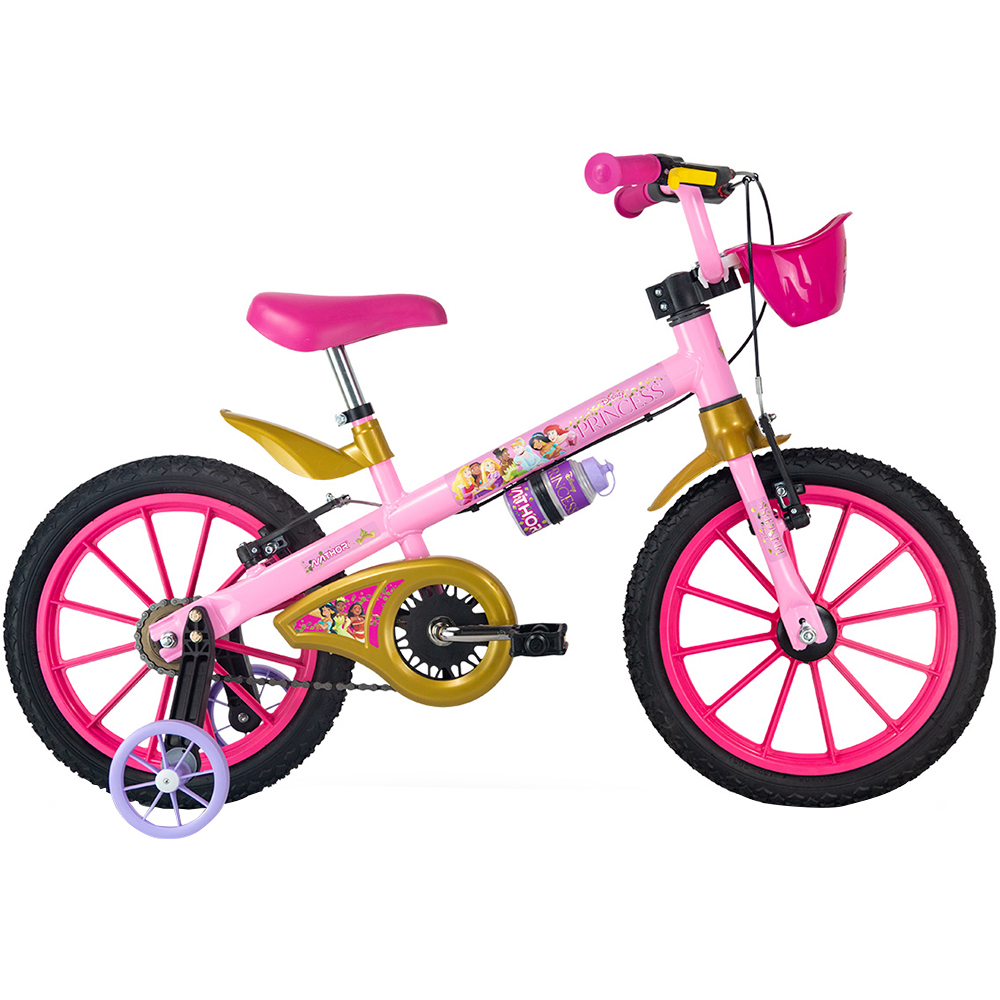 Bicicleta Infantil Aro 16 Nathor Princesas Freio V-Brake 1 Marcha - Rosa