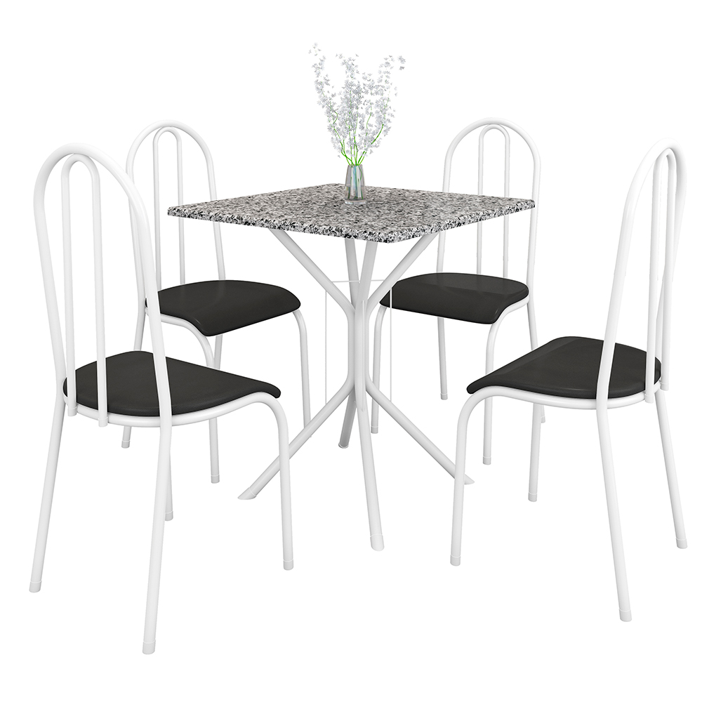 Conjunto De Mesa 4 Cadeiras Tampo Granito Malaga Fabone - Branco/Preto