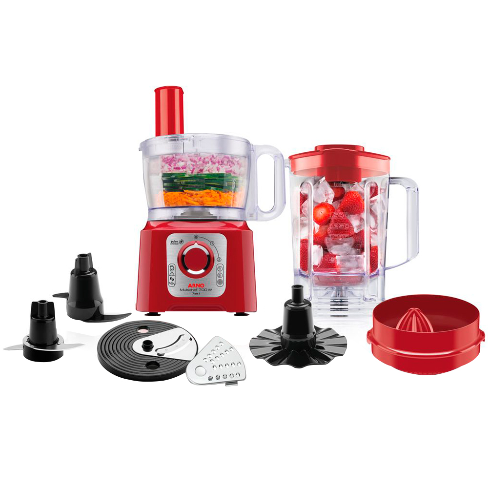 Multiprocessador Arno Multichef 7 Em 1 700W Com Liquidificador - Vermelho - 110 Volts