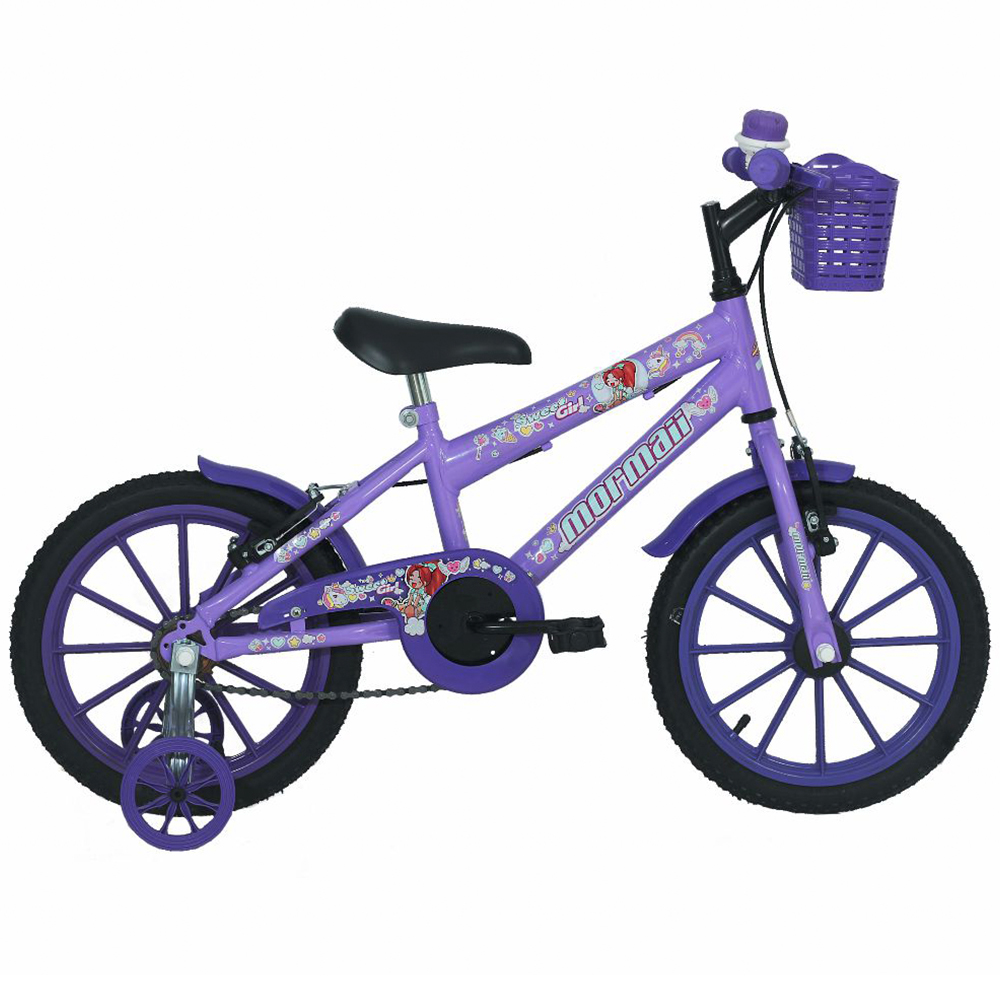 Bicicleta Infantil Aro 16 Mormaii Sweet Girl Freio V-Brake 1 Marcha Cestinha - Lilas