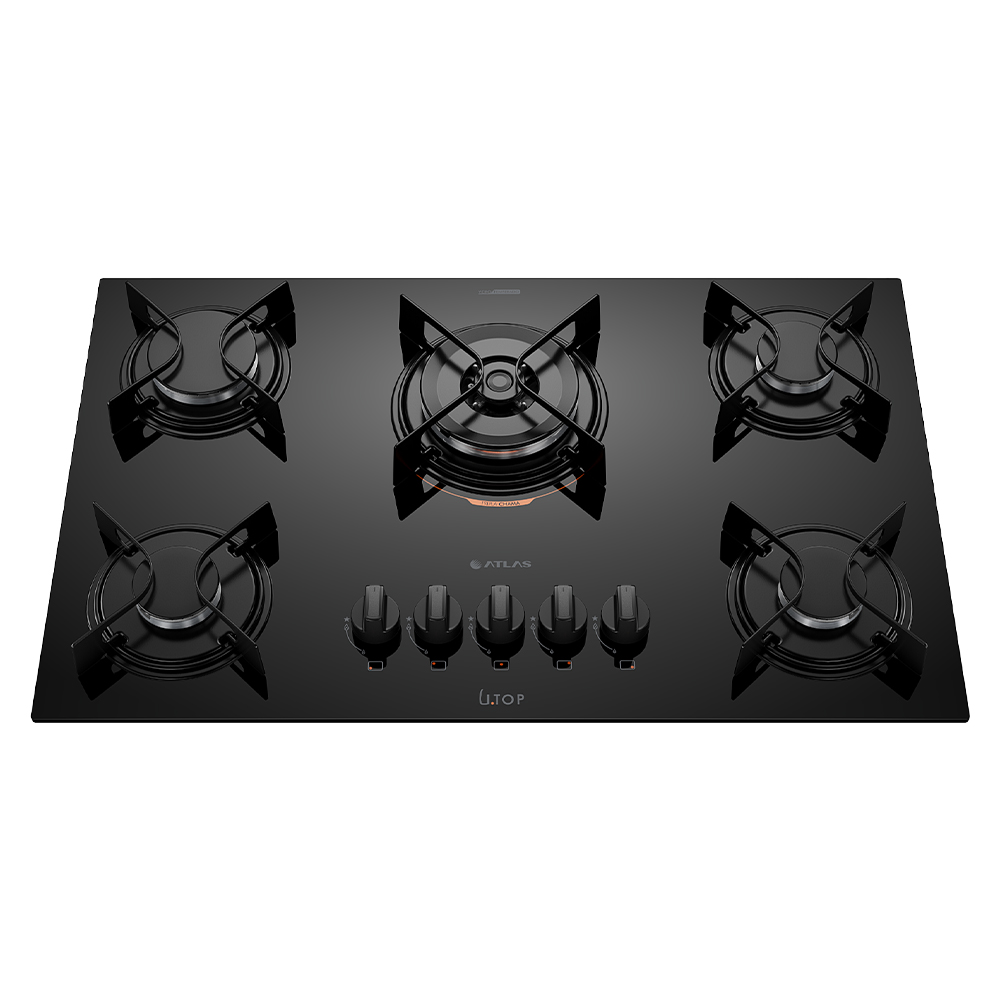 Cooktop A Gás Atlas Utop 5 Bocas Superautomático Mesa Em Vidro Temperado - Preto - Bivolt