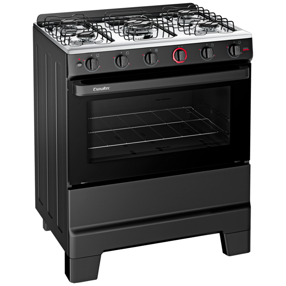 Fogão Esmaltec Ideal Super 5 Bocas Automático Mesa De Inox - Preto - Bivolt