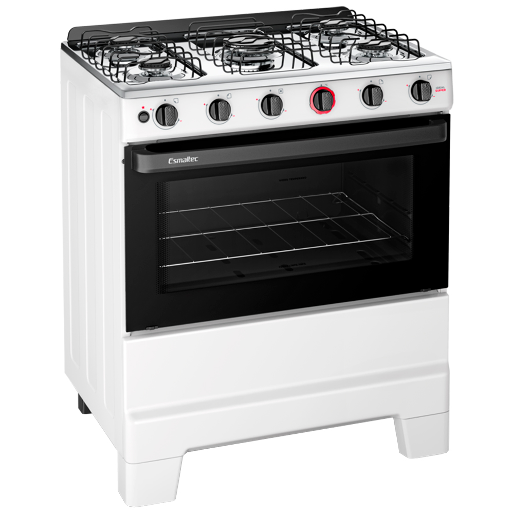 Fogão Esmaltec Ideal Super 5 Bocas Automático Mesa De Inox - Bivolt - Branco