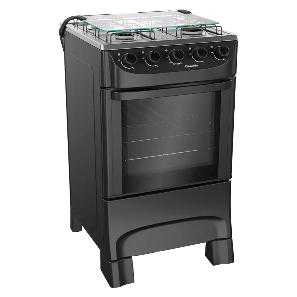 Fogão Mueller Mfi4ba Acendimento Manual 4 Bocas Mesa Inox Forno 48,1L - Preto