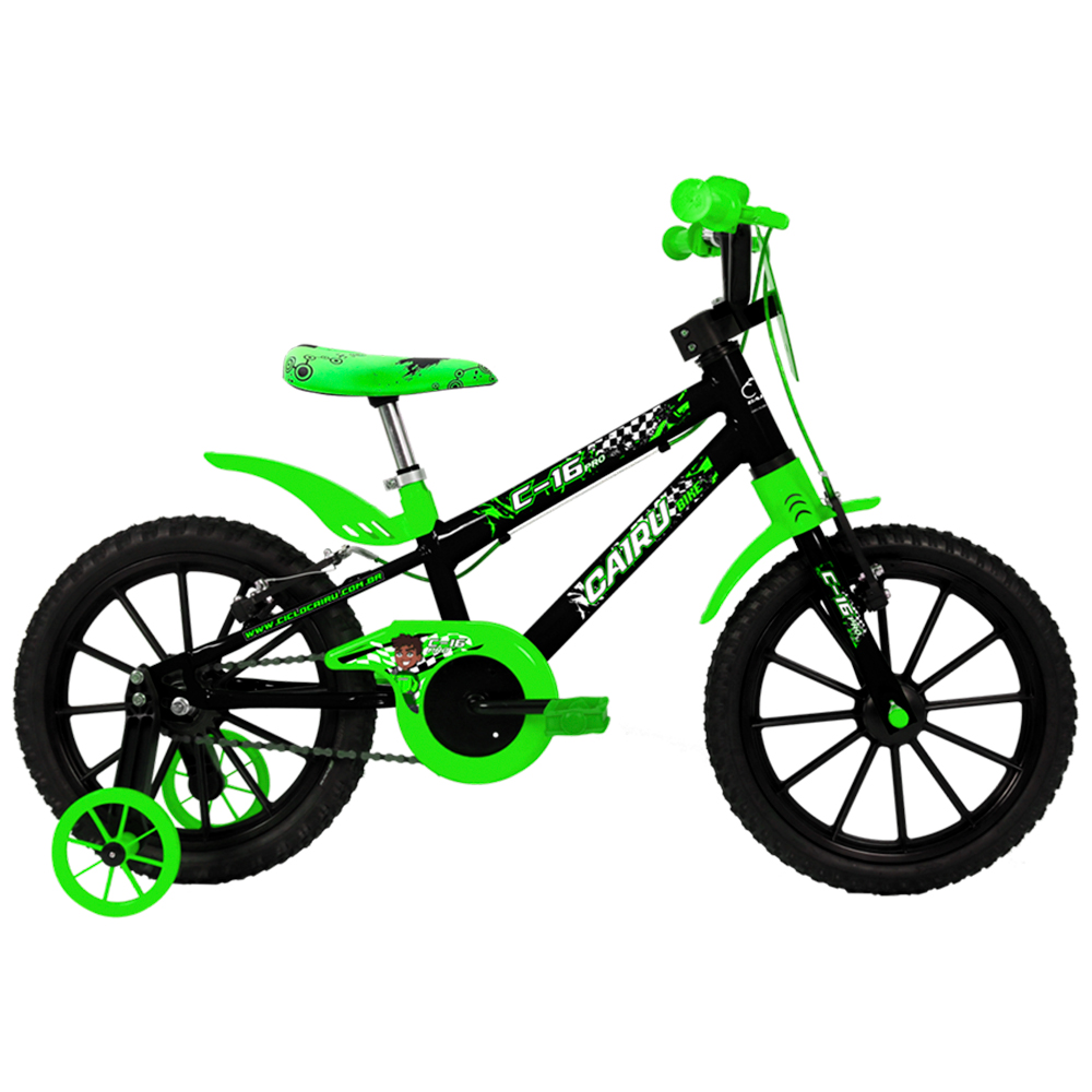 Bicicleta Infantil Aro 16 Cairu C-16 Pro Freio V-Brake - Preto/Verde