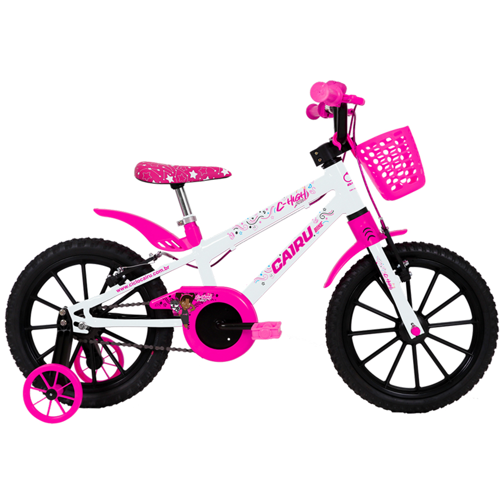 Bicicleta Infantil Aro 16 Cairu C-High Pro Freio V-Break Cestinha - Branco/Pink