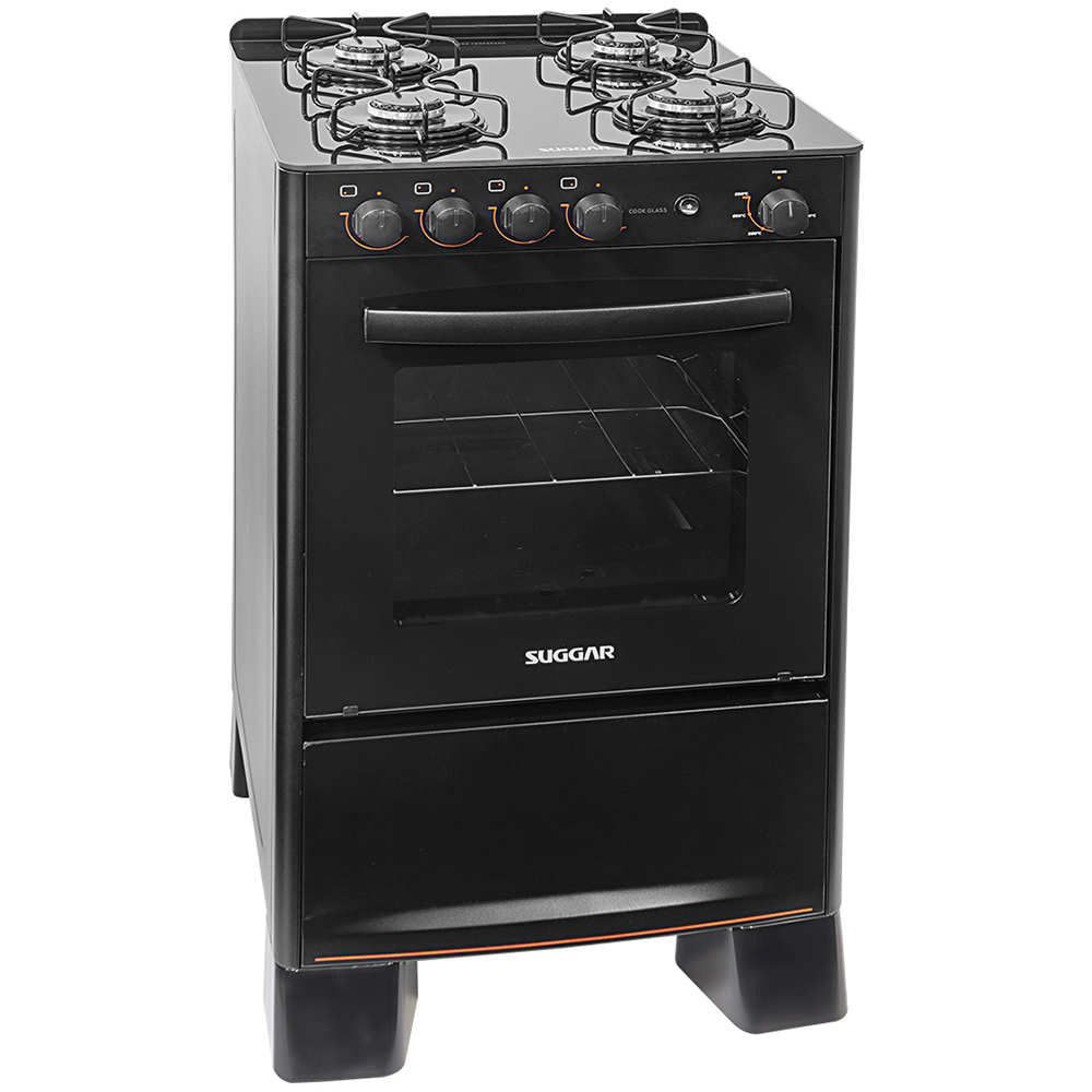 Fogão Suggar Cook Glass 4 Bocas Automático Mesa De Vidro - Preto - Bivolt