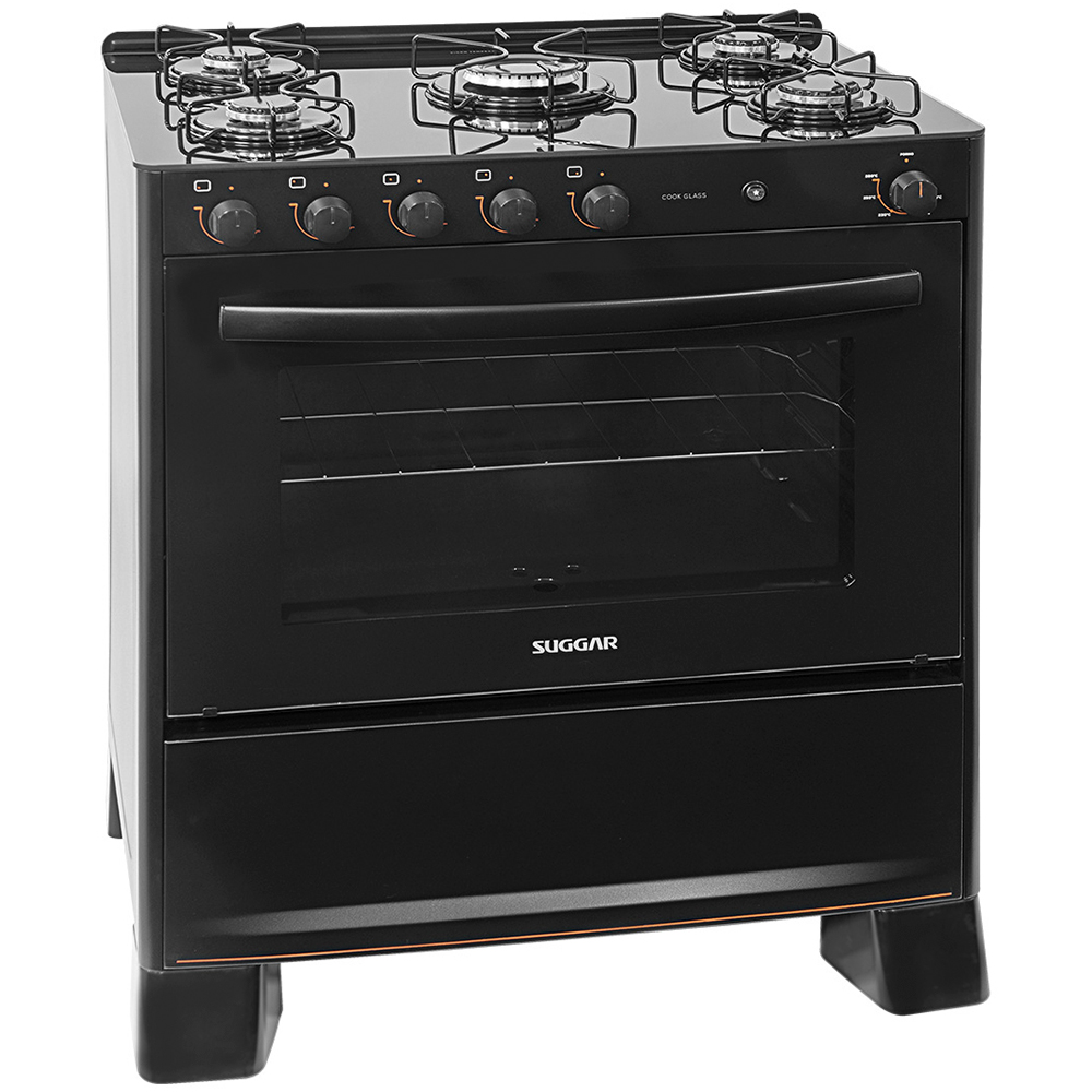 Fogão Suggar Cook Glass 5 Bocas Automático Mesa De Vidro - Preto - Bivolt