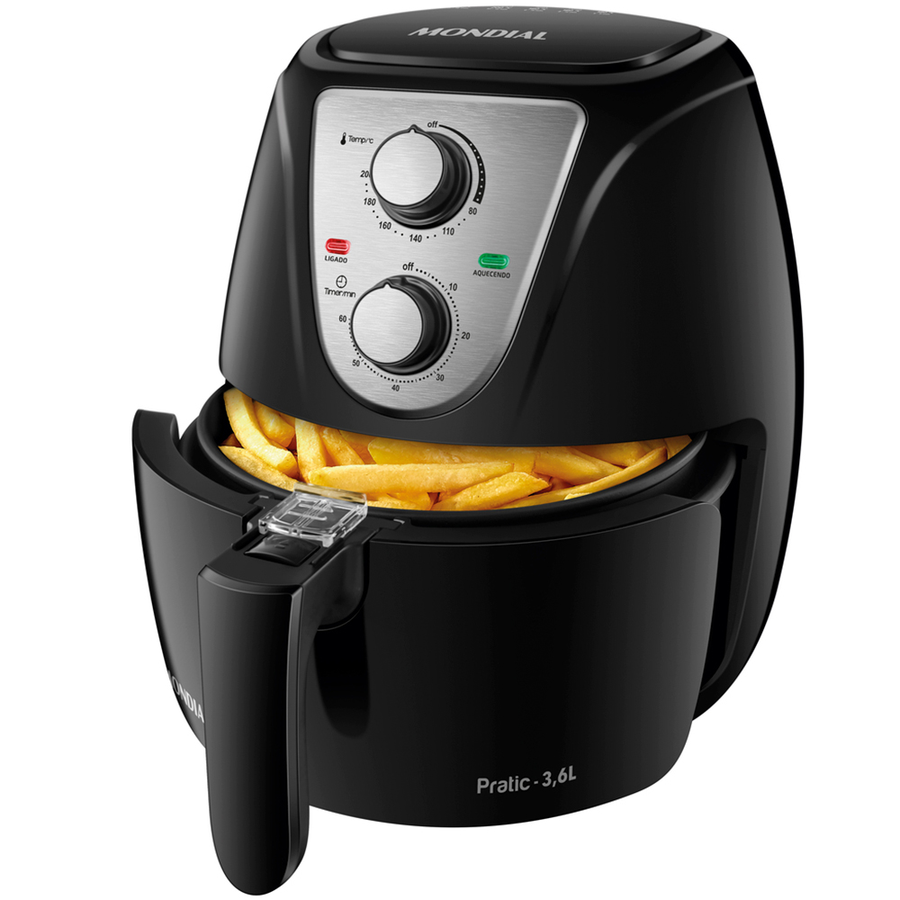 Fritadeira Elétrica Air Fryer Mondial Pratic Af-36 3,6L 1500W - Preto/Inox - 220 Volts