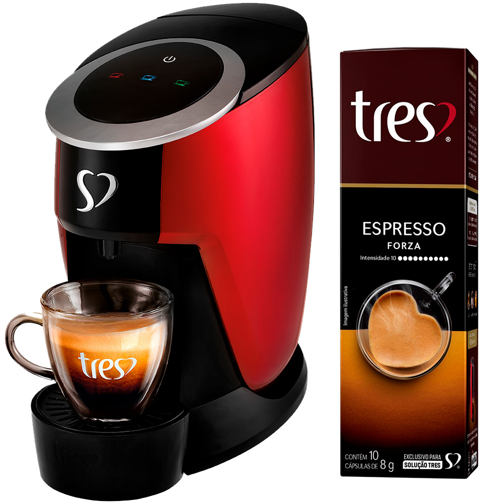 Cafeteira Expresso Três Corações Touch + Capsulas De Café Expresso Forza - Vermelho - 110 Volts