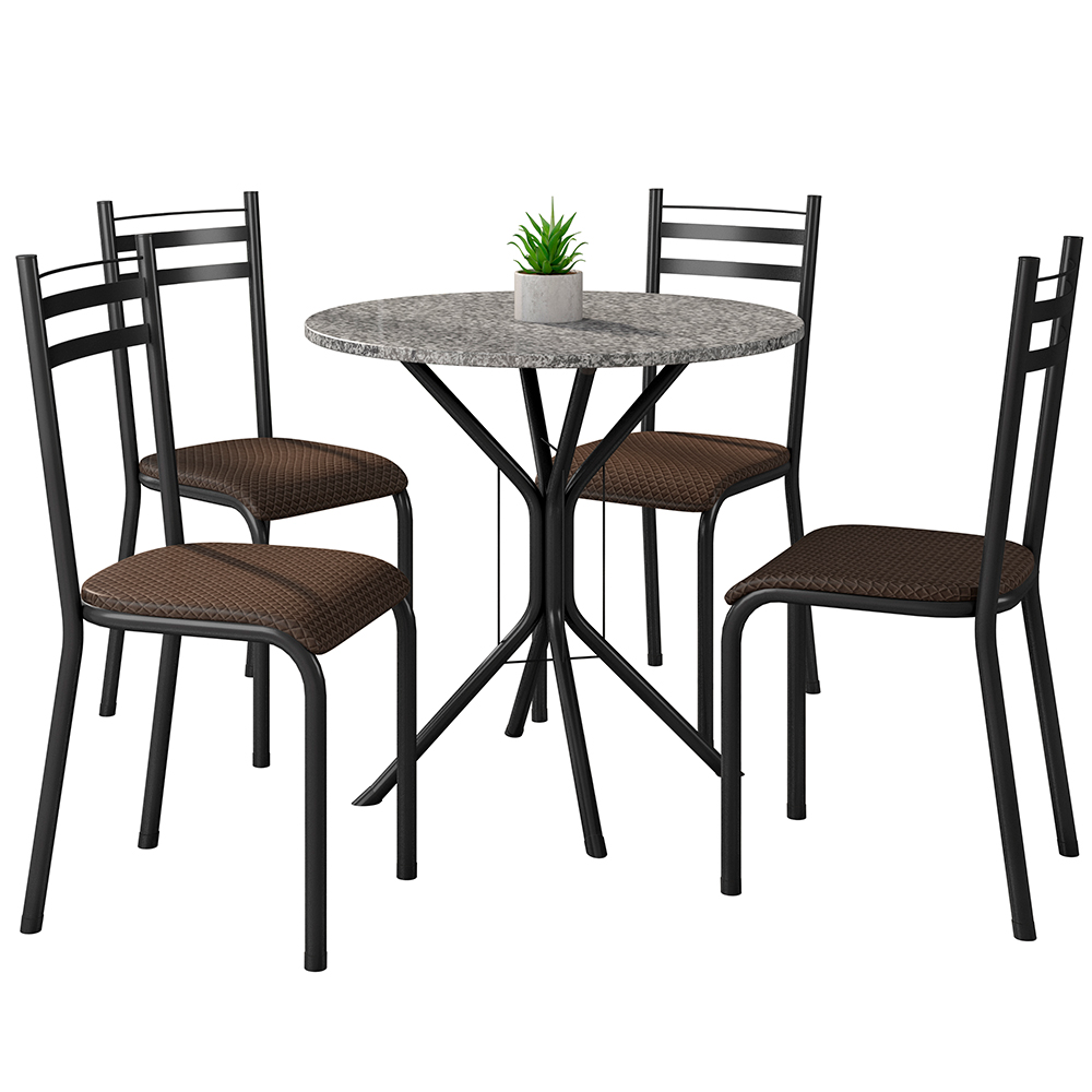 Conjunto De Mesa 4 Cadeiras Tampo Granito Lyon Fabone - Preto Fosco/Café