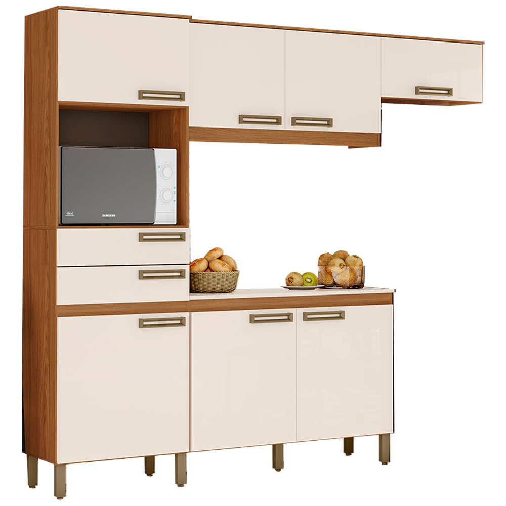 Cozinha Compacta 7 Portas 2 Gavetas B107 Briz - Nature/Off White