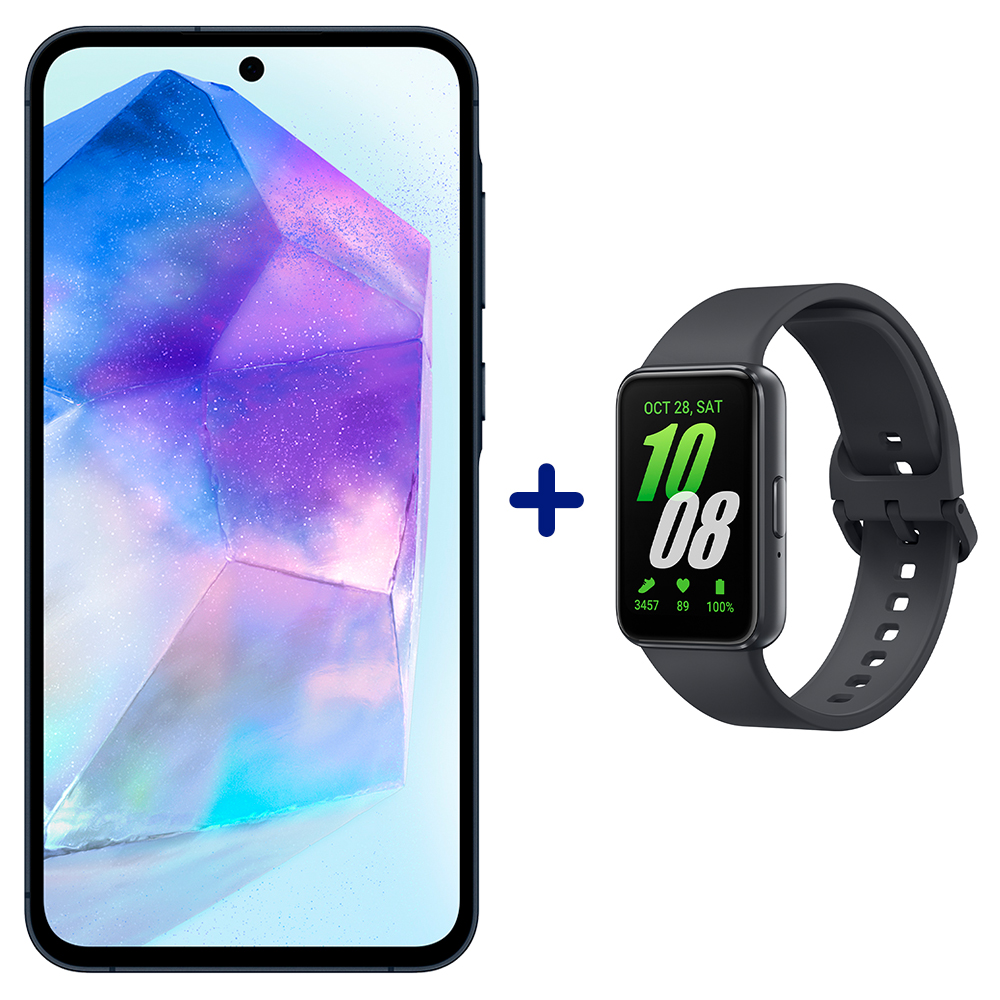 Smartphone Samsung Galaxy A55 256Gb + Smartwatch Galaxy Fit3 - Azul Escuro/Grafite - Quadriband