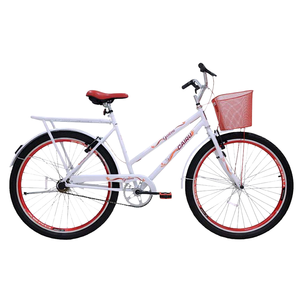 Bicicleta Aro 26 Cairu Personal Genova Freio V-Brake Com Cestinha - Branco/Vermelho