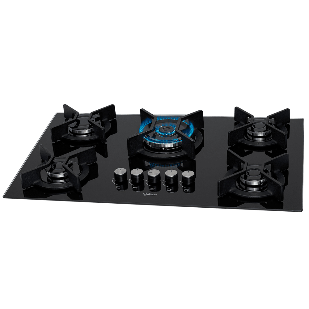 Cooktop A Gás Fischer Infinity 5 Bocas Superautomático Tripla Chama - Preto