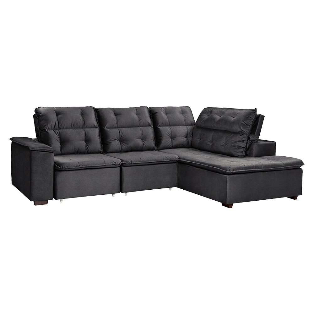 Sofá De Canto Retrátil E Reclinável Com Chaise 3 Lugares Takei Viviane - Titanium