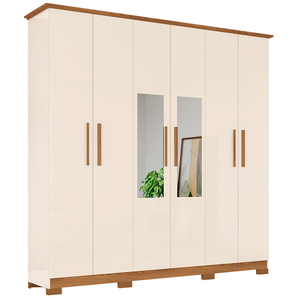 Guarda-Roupa Casal 6 Portas Bater 3 Gavetas Cover Henn Roupeiro - Nature/Off White