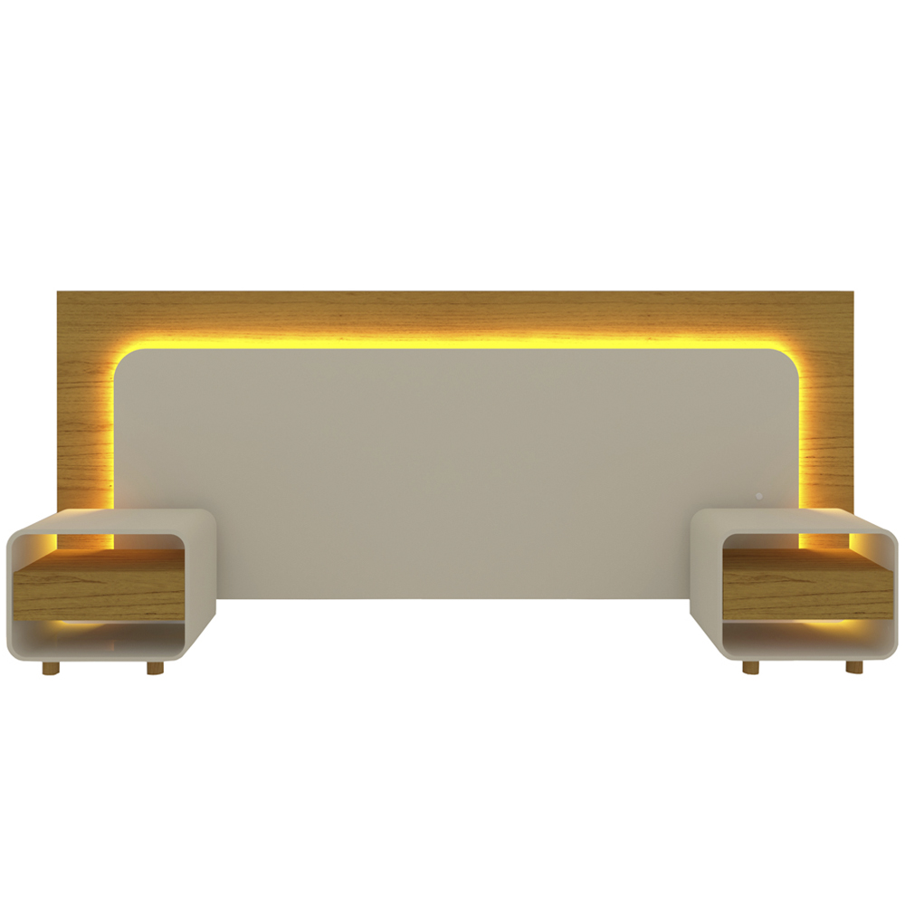 Cabeceira Casal Extensível Até 195cm Com Mesa De Cabeceira Innova Gelius - Naturale/Off White