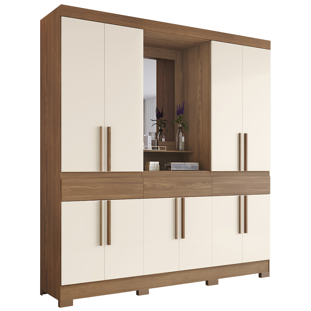 Guarda-Roupa Casal 10 Portas 3 Gavetas Capela B374 Henn Roupeiro - Nature/Off White
