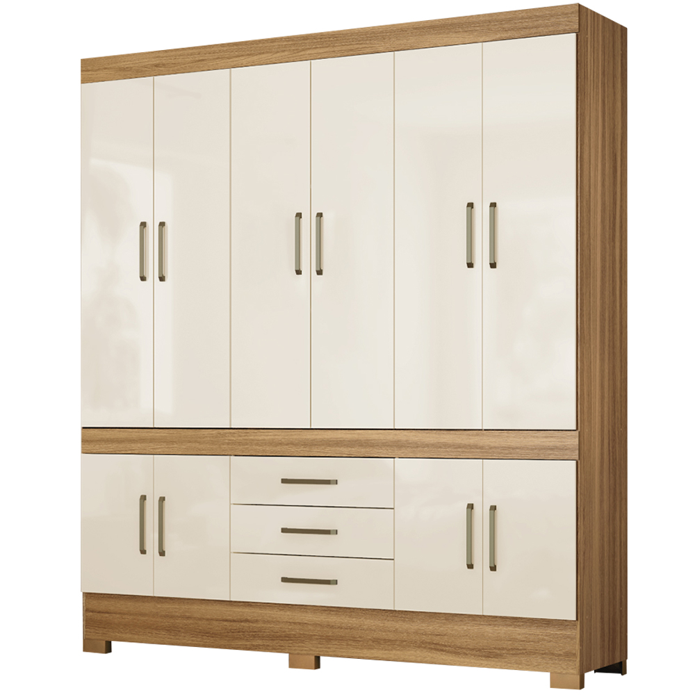 Guarda-Roupa Casal 10 Portas Bater 3 Gavetas New Murano Demóbile Roupeiro - Amendola/Off White
