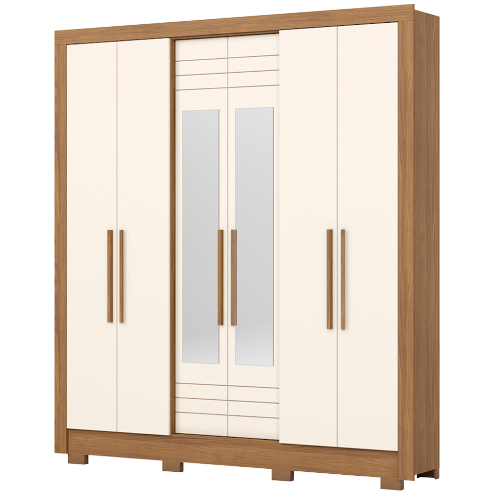 Guarda-Roupa Casal 6 Portas Bater 3 Gavetas Briz Henn Roupeiro - Nature/Off White